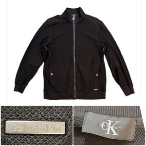 Calvin Klein Black Zip Up Sweater Jacket with Stand-Up Collar